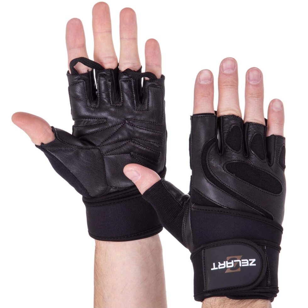 Перчатки для тяжелой атлетики кожаные Zelart SB-161074 S-XXL цвета в ассортименте ##от компании## Спортивный интернет - магазин "One Sport" - ##фото## 1