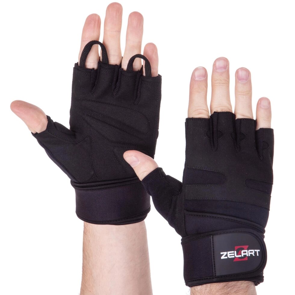 Перчатки для тяжелой атлетики кожаные Zelart SB-161086 S-XXL черный ##от компании## Спортивный интернет - магазин "One Sport" - ##фото## 1