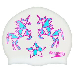 Шапочка для плавання дитяча SPEEDO JUNIOR SLOGAN PRINT 808386B967 (силікон, білий рожевий)