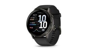 Смарт-годинник Garmin Venu 4 (45 мм) сланцевий із чорним силіконовим ремінцем