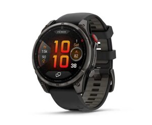 Смарт-годинник Garmin Fenix 8 Pro (47 mm) AMOLED Sapphire, титан Carbon Gray DLC із силіконовим чорно-сірим ремінцем