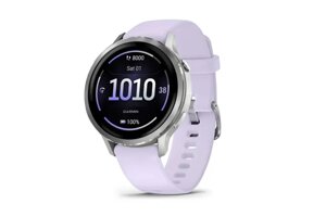 Смарт-годинник Garmin Venu 4 (41 мм) сріблястий із барвінковим силіконовим ремінцем