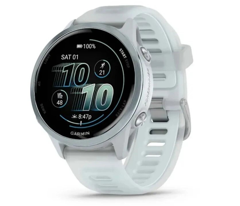 Смарт-годинник Garmin Forerunner 570 (42 мм), алюмінієвий безель небесно-блакитного кольору з біло-блакитним ремінцем від компанії Garmin - фото 1