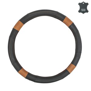 Чохол на кермо 38 см М шкіряний чорний (коричневі вставки, перфорація) Elegant Plus EL 105 796