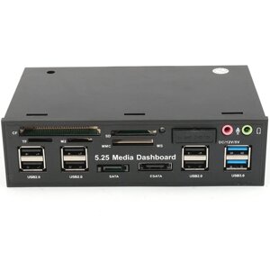 Багатофункціональна 5,25 " передня панель для ПК Addap 525E | косичка USB 2.0, USB 3.0, TF/SD/CF/M2/MMC/MS Card, SATA,