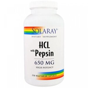 Бетаіна гідрохлорид Solaray HCL with Pepsin 650 mg 250 Veg Caps SOR-04815
