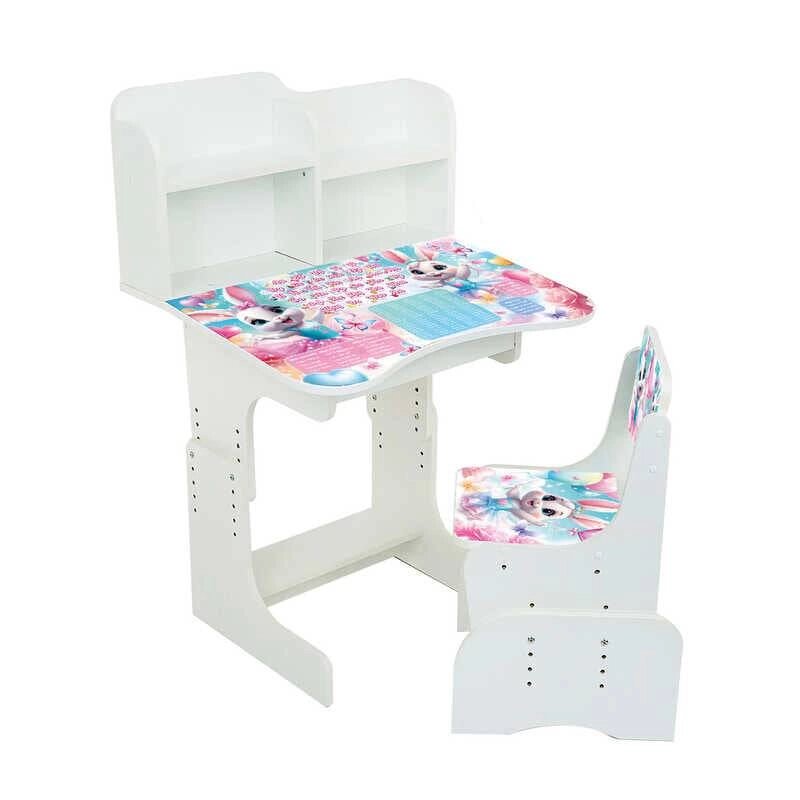 Парта шкільна зі стільцем Yufeng Зайчики балерини 100х70х45 Білий (155978) від компанії Придбай - фото 1