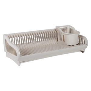 Сушарка для посуду 53 х 23 х 19 см пластикова 2в1 з підставкою для столових приборів Біла троянда Алеана 167091