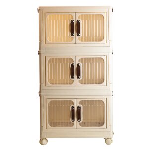 Пластиковий складний шафа-органайзер Happy Life 47*29*87 см на коліщатках бежевий (HPS659)