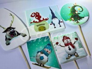 Новорічний набір прикраси цукрові їстівні декор на торт із мастики набір Зимова казка