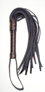 Флогер БДСМ комбінований зі шкіряною ручкою чорного кольору Easy Life BDSM Desire Talla