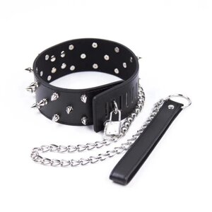 Ошейник с шипами и поводком Bdsm Collar Black Talla