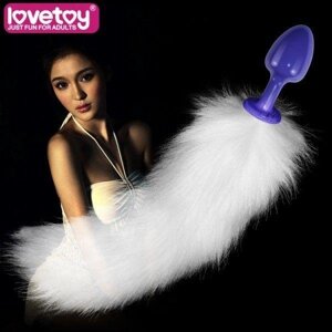 Анальна втулка з пухнастим білим хвостом Lovetoy Rosebud Gorgeous Talla