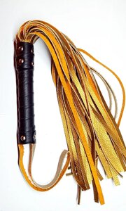 Флогер БДСМ комбінований із шкіряною ручкою бронзового кольору Easy Life BDSM Desire Talla