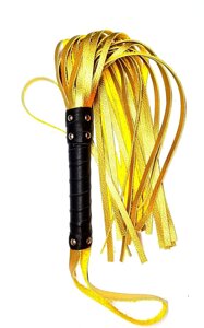Флогер БДСМ комбінований із шкіряною ручкою чорно золотистого кольору Easy Life BDSM Desire Talla