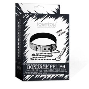 Нашийник Фетиш Сірий металік з повідцем для БДСМ Lovetoy IXI57744 Talla