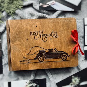 Весільний дерев'яний альбом для фотографій 10*15 | фотоальбом для закоханих на річницю, подарунок на дерев'яне весілля