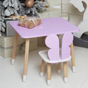 Дитячий прямокутний стіл і стільчик метелик із білим сидінням. Столик фіолетовий дитячий Код/Артикул 115 14112