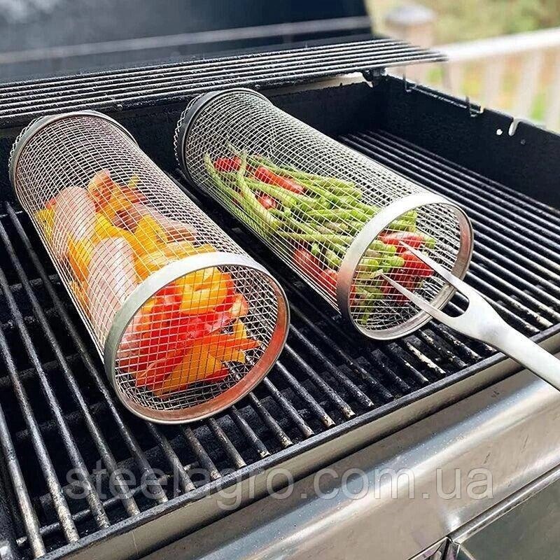 Клітка-барабан Kozak Grill для барбекю з вилкою, кругла, 30x9,3cm Код/Артикул 102 від компанії greencard - фото 1
