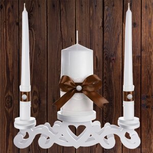 Набір весільних свічок "Сімейне вогнище" коричневий колір прикраси (арт. CAND-24) Код/Артикул 84 CAND-24