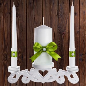 Набір весільних свічок "Сімейне вогнище" оливковий колір прикраси (арт. CAND-23) Код/Артикул 84 CAND-23
