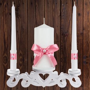 Набір весільних свічок "Сімейне вогнище" пудровий колір прикраси (арт. CAND-25) Код/Артикул 84 CAND-25