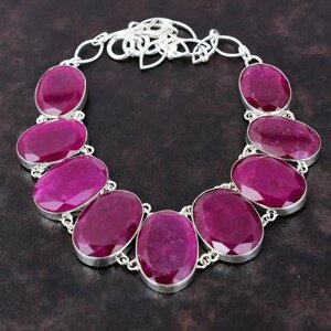 Огранене намисто з кашмірських рубінів, намисто зі срібла 925 проби, намисто з регульованим ланцюжком, ювелірні вироби