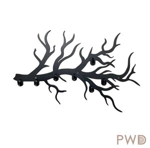 Вішалка настінна для верхнього одягу чорна PureWoodDecor з дерева 56х36х4 см Код/Артикул а429