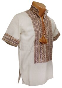 Дитяча вишиванка для підлітка з коротким рукавом із геометричним орнаментом Коричневий орнамент Код/Артикул 110333