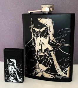 Оригінальний подарунковий набір/бокс чоловікові Фляга та Запальничка газова з персональним гравіюванням Код/Артикул