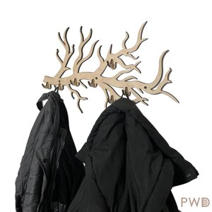 Вішалка настінна для верхнього одягу PureWoodDecor з дерева 56х36х4 см Код/Артикул а429