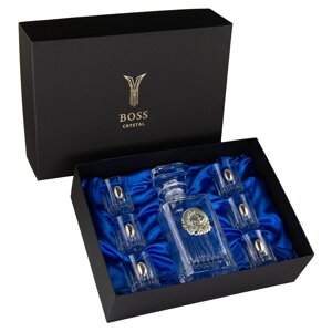 Набір горілчаний серії "Козаки", графин з козаком, 6 чарок з овалами, золото, срібло, кришталь Код/Артикул B77KOZ2XG