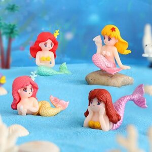 4 Шт., фігурки Русалочки, персонажі мультфільмів, анти-вицвітання, яскравий міні-акваріум, Русалочка під замовлення за