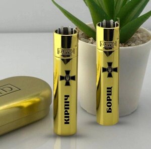 Запальничка газова Metal Clipper Gold з гравіюванням подарункова у футлярі з металевим корпусом Код/Артикул LG16GP