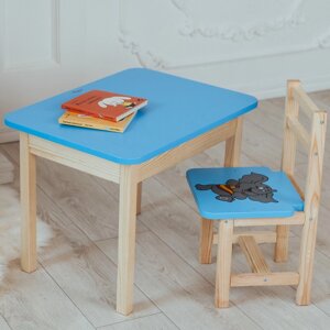 Стіл із шухлядою і стілець дитячий синій із зображенням слоник. Для навчання, малювання, гри. Код/Артикул 115 5421-4022