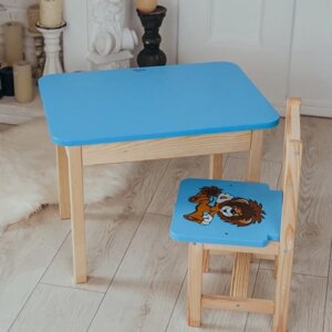 Стіл із шухлядою і стілець дитячий синій левеня. Для гри, навчання, малювання. Код/Артикул 115 5421-4024