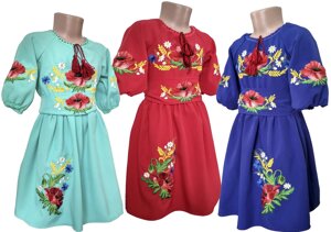 Яскраве святкове вишите плаття для дівчинки з квітковою вишивкою Колер червоній Код/Артикул 64 070212