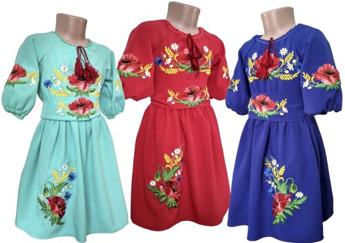 Яскраве святкове вишите плаття для дівчинки з квітковою вишивкою Колір Електрик Код/Артикул 64 070211