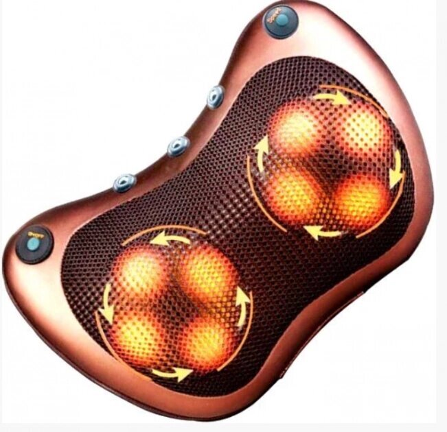 Масажна подушка Massage Pillow для шиї та спини інфрачервоний роликовий масажер 8 роликів обертання в обидва боки 360° від компанії Кактус - фото 1