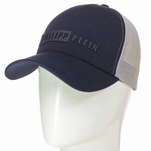 Бейсболка сітка кукуруза кепка з резиновим брендовим логотипом на липучці Philipp Plein BSH19761 Темно-синій