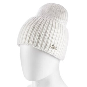 Модна молодіжна шапка біні з ангори підшита флісовою підкладкою з відворотом ATRICS WH826 Білий