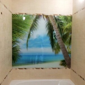 Скляна панель для ванни / Панно настінне Пальми