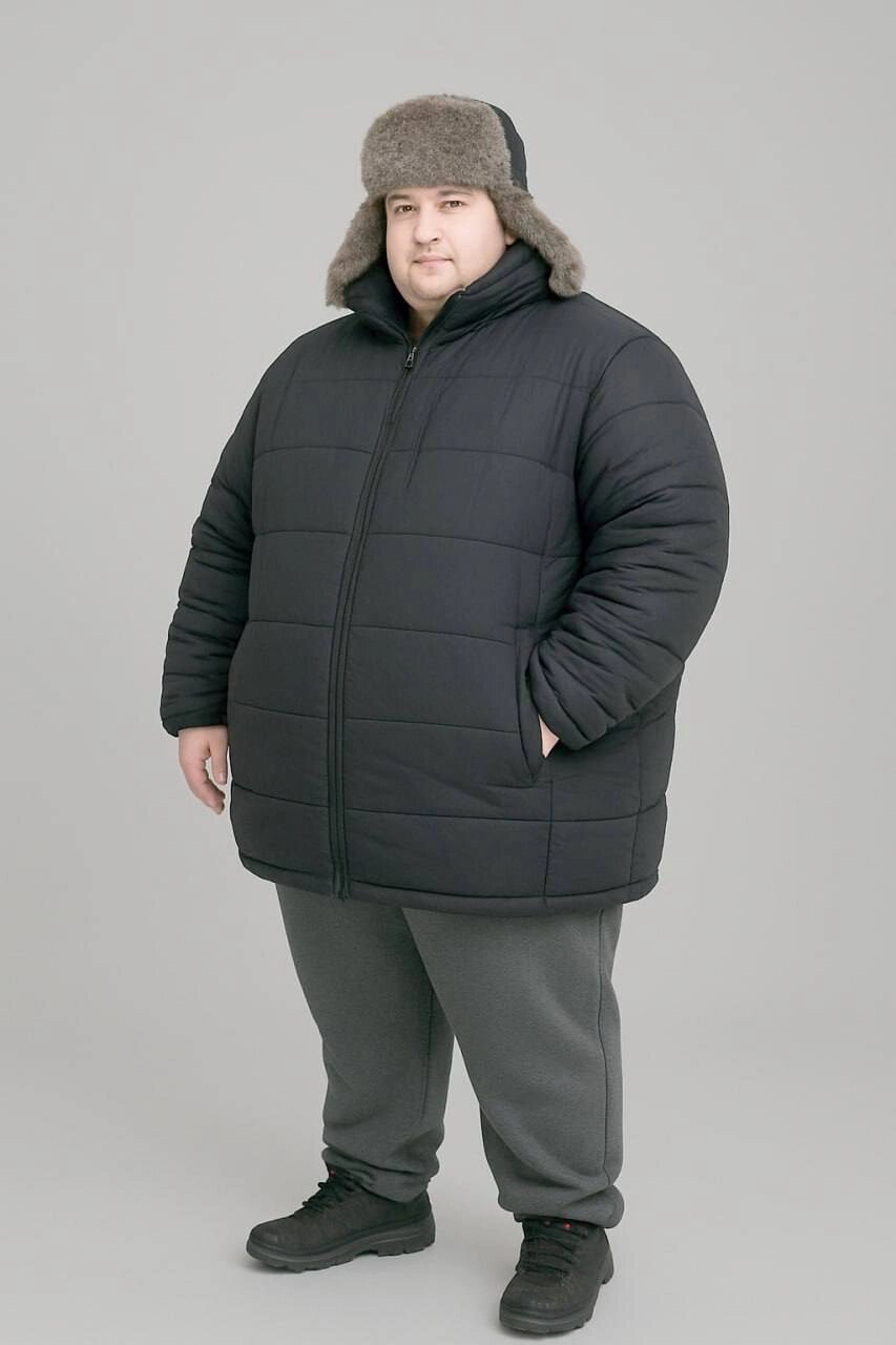 Чоловіча куртка Великий розмір, чорний чоловічий пуховик на зиму від 66 розміру від компанії Big Men - фото 1