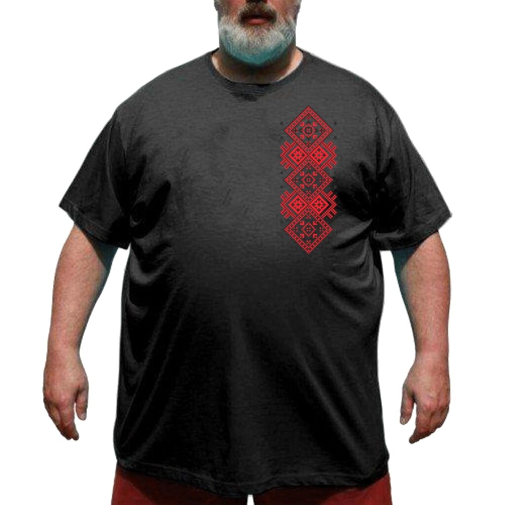 Чорна футболка з вишивкою. Великий розмір. Прінт. від компанії Big Men - фото 1