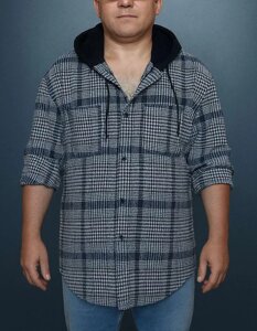 Чоловіча сорочка великого розміру в клітку з капюшоном (ОГ 160–168 см)