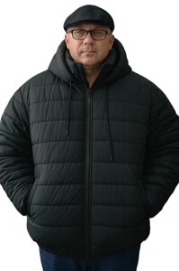 Утеплена чоловіча куртка великого розміру з флісом, пряма подовжена модель з капюшоном.