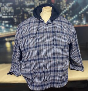 Чоловіча тепла сорочка в клітку з капюшоном (ОГ 144–152 см)