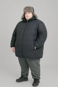 Чоловіча куртка Великий розмір, чорний чоловічий пуховик на зиму від 66 розміру