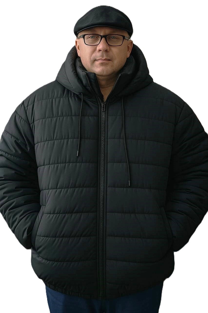 Утеплена чоловіча куртка великого розміру з флісом, пряма подовжена модель з капюшоном. від компанії Big Men - фото 1
