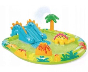 Дитячий надувний ігровий центр із гіркою та фонтаном Intex 57166 «Динопарк»
